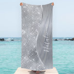 Silver Glitzer Glam Bling Personalisiert Metallic Strandtuch<br><div class="desc">Dieses silber gebürstete Metall und glamouröse Imitate Glitzer gemustertes Badetuch mit Ihrem eigenen individuelle Name.</div>