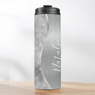 Silver Glitzer Glam Bling Personalisiert Metallic Thermosbecher