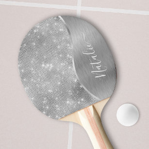 Silver Glitzer Glam Bling Personalisiert Metallic Tischtennis Schläger