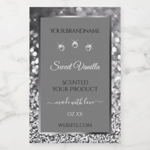 Silver Glitzer Glam Gray Packing Labels Lebensmitteletikett