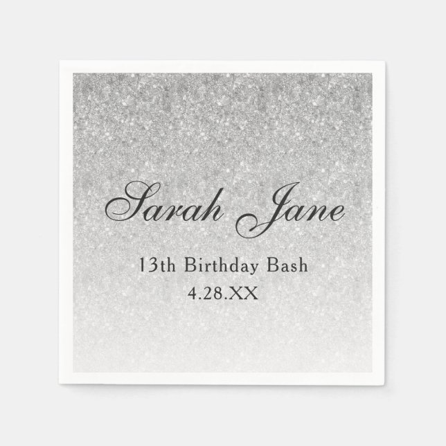 Silver Glitzer Glam Personalisiert Serviette (Vorderseite)