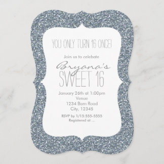 Silver Glitzer Glam Sweet 16 Einladungen zum Gebur