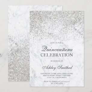 Silver Glitzer Glitzern Marmor chic Quinceañera Einladung