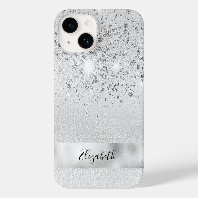 Silver Glitzer Glitzern Namensskript stilvoll Case-Mate iPhone Hülle (Rückseite)