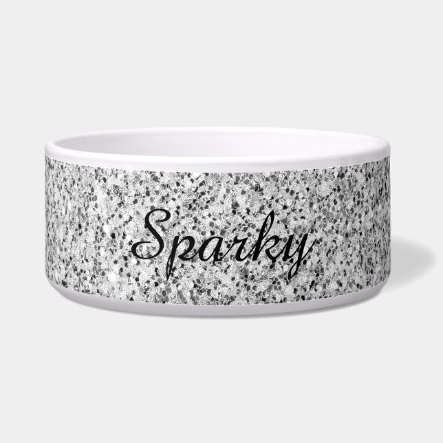 Silver Glitzer Glitzern Schwarz-weiß Personalisier Napf (Vorderseite)