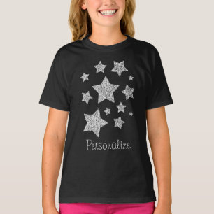 Silver Glitzer Glitzern Stars personalisieren T-Shirt