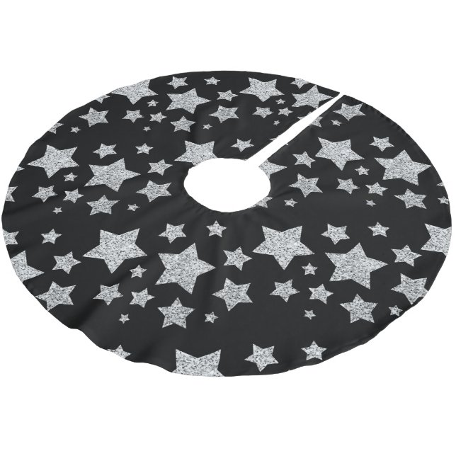 Silver Glitzer Glitzern Stars schwarz Polyester Weihnachtsbaumdecke (Schrägansicht)