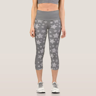 Silver Glitzer Glitzern Sternmuster hellgrau Capri Leggings