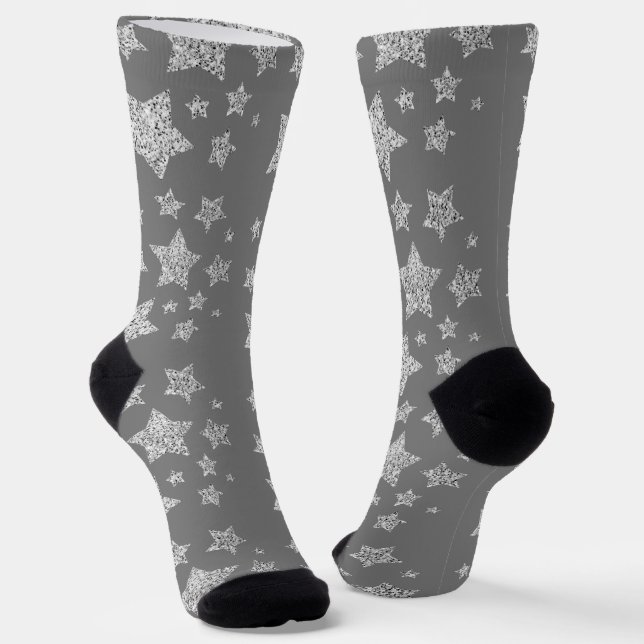 Silver Glitzer Glitzern Sternmuster hellgrau Socken (Gewinkelt)