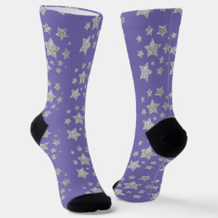 Silver Glitzer Glitzern Sternmuster lila Socken