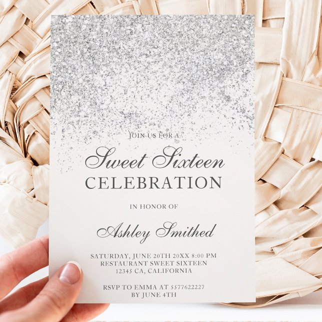 Silver Glitzer Glitzern White Chic 16 . Geburtstag Einladung (Von Creator hochgeladen)