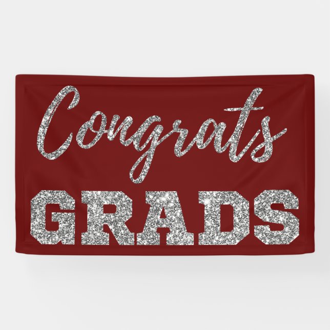 Silver Glitzer Glückwunschs Grads Banner (Horizontal)