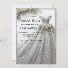 Silver Glitzer Gown Dress Bridal Dusche Einladung