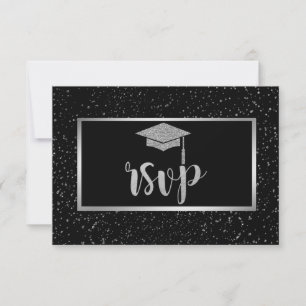 Silver Glitzer Grad Cap, Confetti Graduation Party RSVP Karte