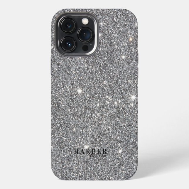 Silver Glitzer Gradient Individuelle Name iPhone Hülle (Rückseite)