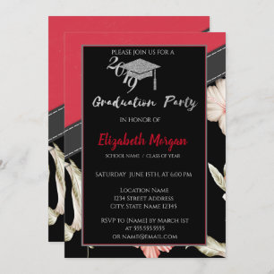 Silver Glitzer Graduation Cap, Blume Einladung