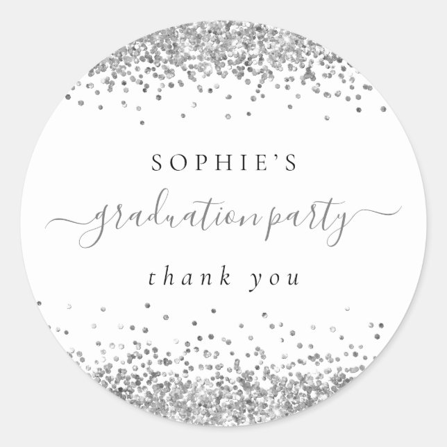 Silver Glitzer Graduation Party Danke Runder Aufkleber (Vorderseite)