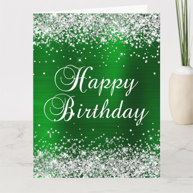 Silver Glitzer Green Foil Big Happy Geburtstag Karte (Vorderseite)