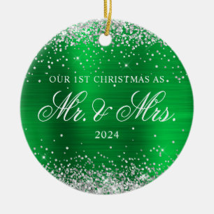 Silver Glitzer Green Foil Unser 1. Weihnachtsfest  Keramik Ornament