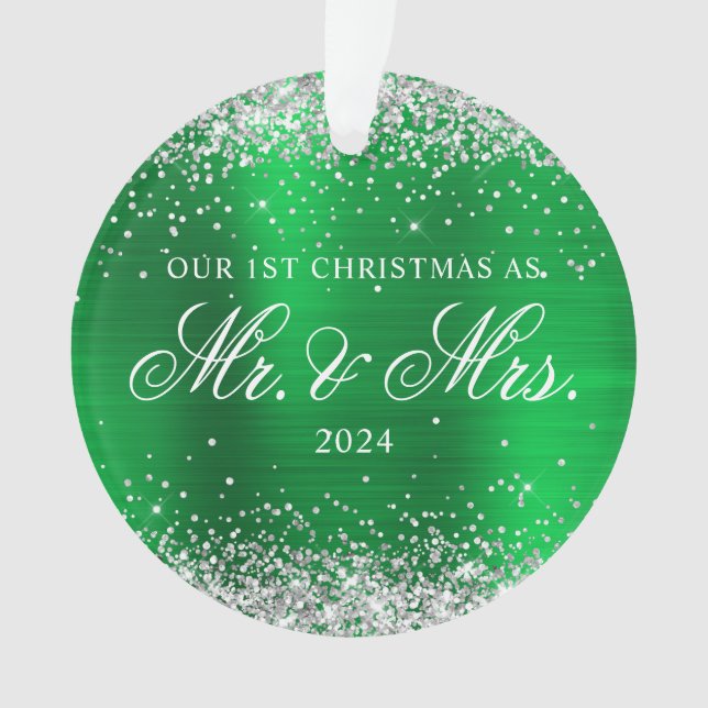 Silver Glitzer Green Foil Unser 1. Weihnachtsfest  Ornament (Vorderseite)