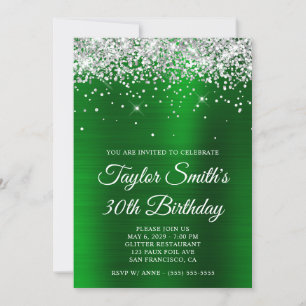 Silver Glitzer Green Glam 30. Geburtstag Einladung