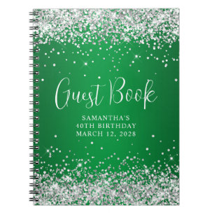 Silver Glitzer Green Ombre 40th Birthday Guest Notizblock