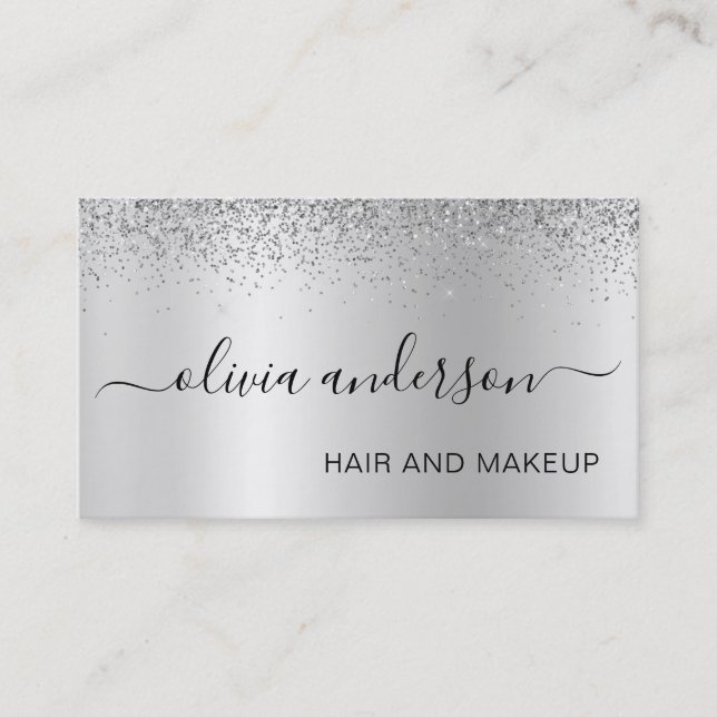 Silver Glitzer Haar Makeup Salon Metallic Visitenkarte (Vorderseite)