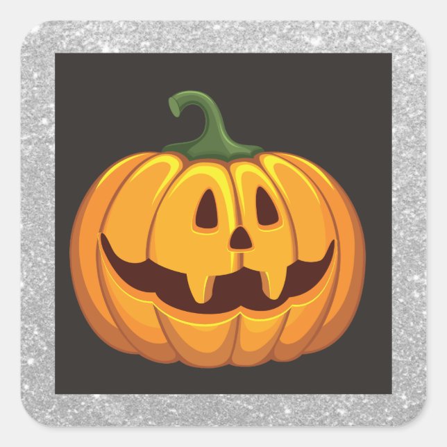 Silver Glitzer Halloween Pumpkin Square Sticker (Vorderseite)