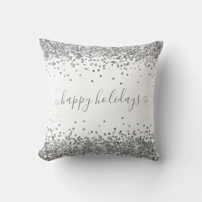Silver Glitzer Happy Holidays Sparkle und Shine Kissen (Vorderseite)