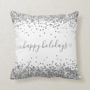 Silver Glitzer Happy Holidays Sparkle und Shine Kissen