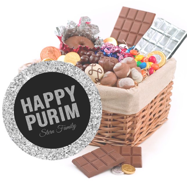 Silver Glitzer Hebrew Happy Purim Runder Aufkleber (Von Creator hochgeladen)