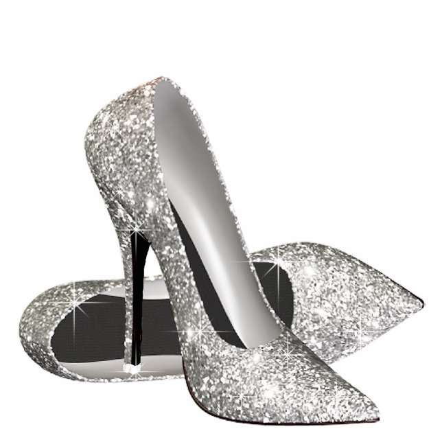 Silver Glitzer High Heel Shoes Freistehende Fotoskulptur (Vorne)
