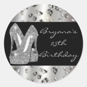 Silver Glitzer High Heel Shoes Glam Party Sticker