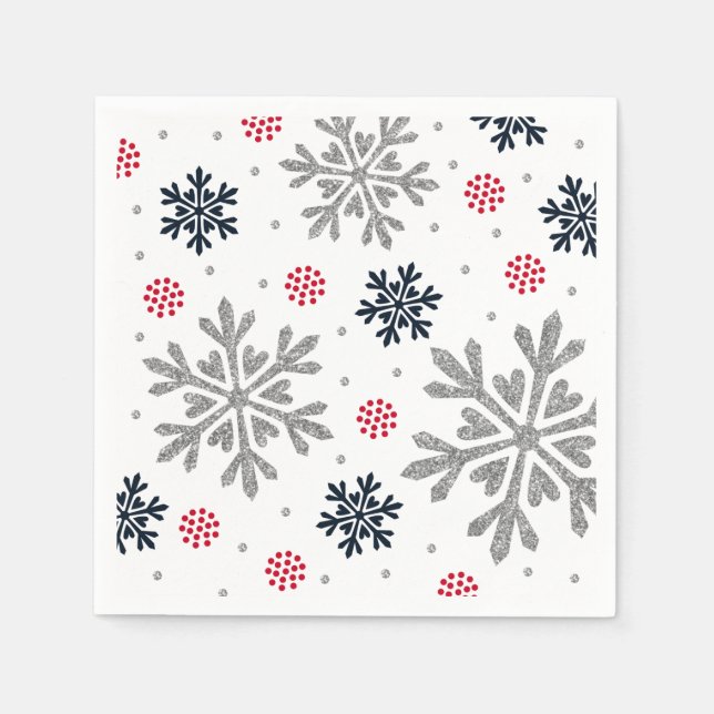 Silver Glitzer Holiday Snowflake Serviette (Vorderseite)