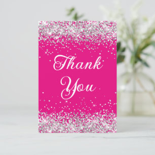 Silver Glitzer Hot Pink 40. Geburtstag Dankeskarte