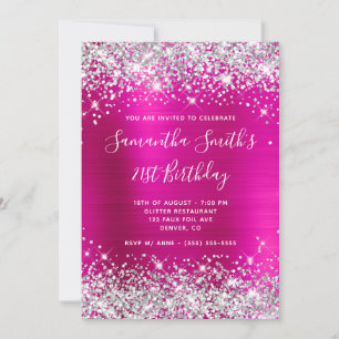 Silver Glitzer Hot Pink Foil 21. Geburtstag Einladung