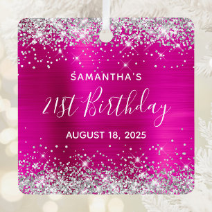 Silver Glitzer Hot Pink Foil 21. Geburtstag Ornament Aus Metall