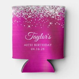 Silver Glitzer Hot Pink Foil 40. Geburtstag Dosenkühler