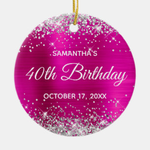 Silver Glitzer Hot Pink Foil 40. Geburtstag Keramik Ornament