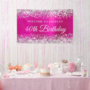Silver Glitzer Hot Pink Foil 40. Geburtstag Willko Banner