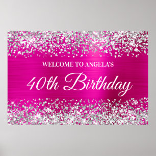 Silver Glitzer Hot Pink Foil 40. Geburtstag Willko Poster