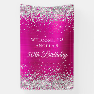 Silver Glitzer Hot Pink Foil 50. Geburtstag V Banner