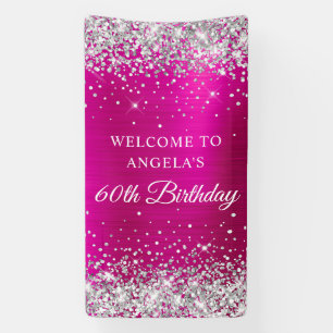 Silver Glitzer Hot Pink Foil 60. Geburtstag V Banner