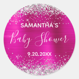 Silver Glitzer Hot Pink Foil Babydusche Runder Aufkleber