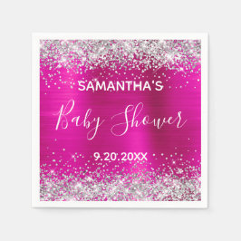 Silver Glitzer Hot Pink Foil Babydusche Serviette