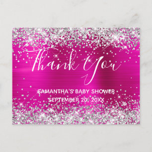 Silver Glitzer Hot Pink Foil Babydusche Vielen Dan Postkarte