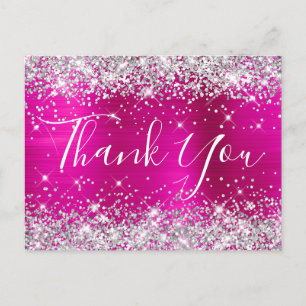 Silver Glitzer Hot Pink Foil Babydusche Vielen Dan Postkarte