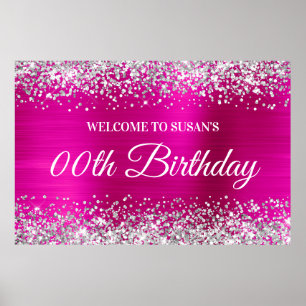 Silver Glitzer Hot Pink Foil Geburtstag Willkommen Poster