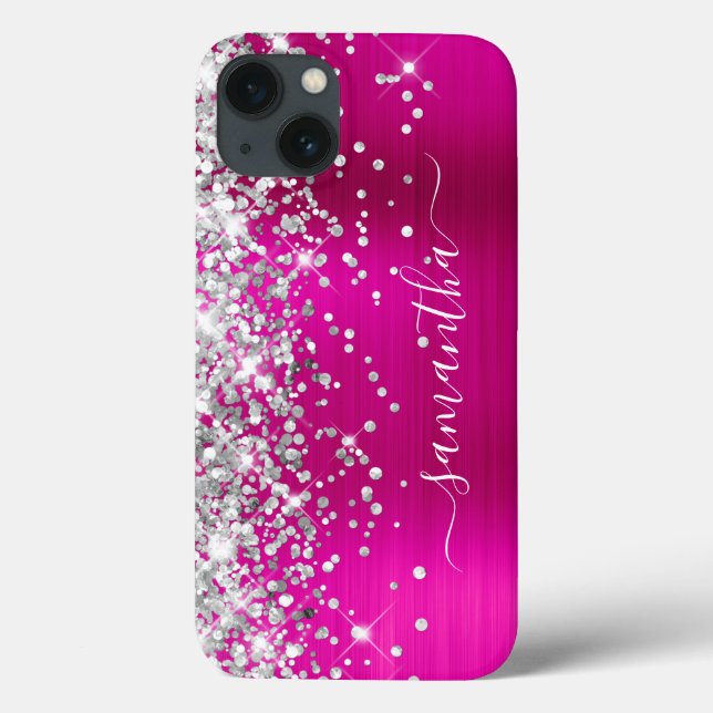 Silver Glitzer Hot Pink Foil Girly Signature Case-Mate iPhone Hülle (Rückseite)