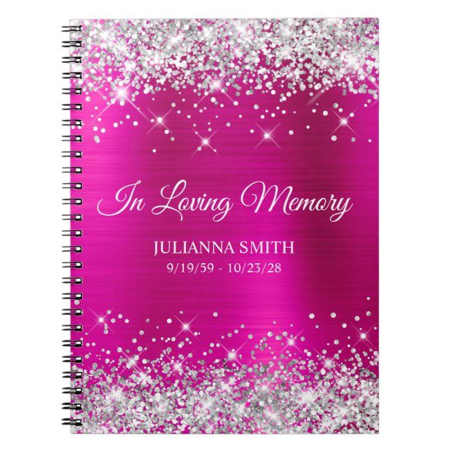 Silver Glitzer Hot Pink Foil Memorial Gästebuch Notizblock (Vorderseite)